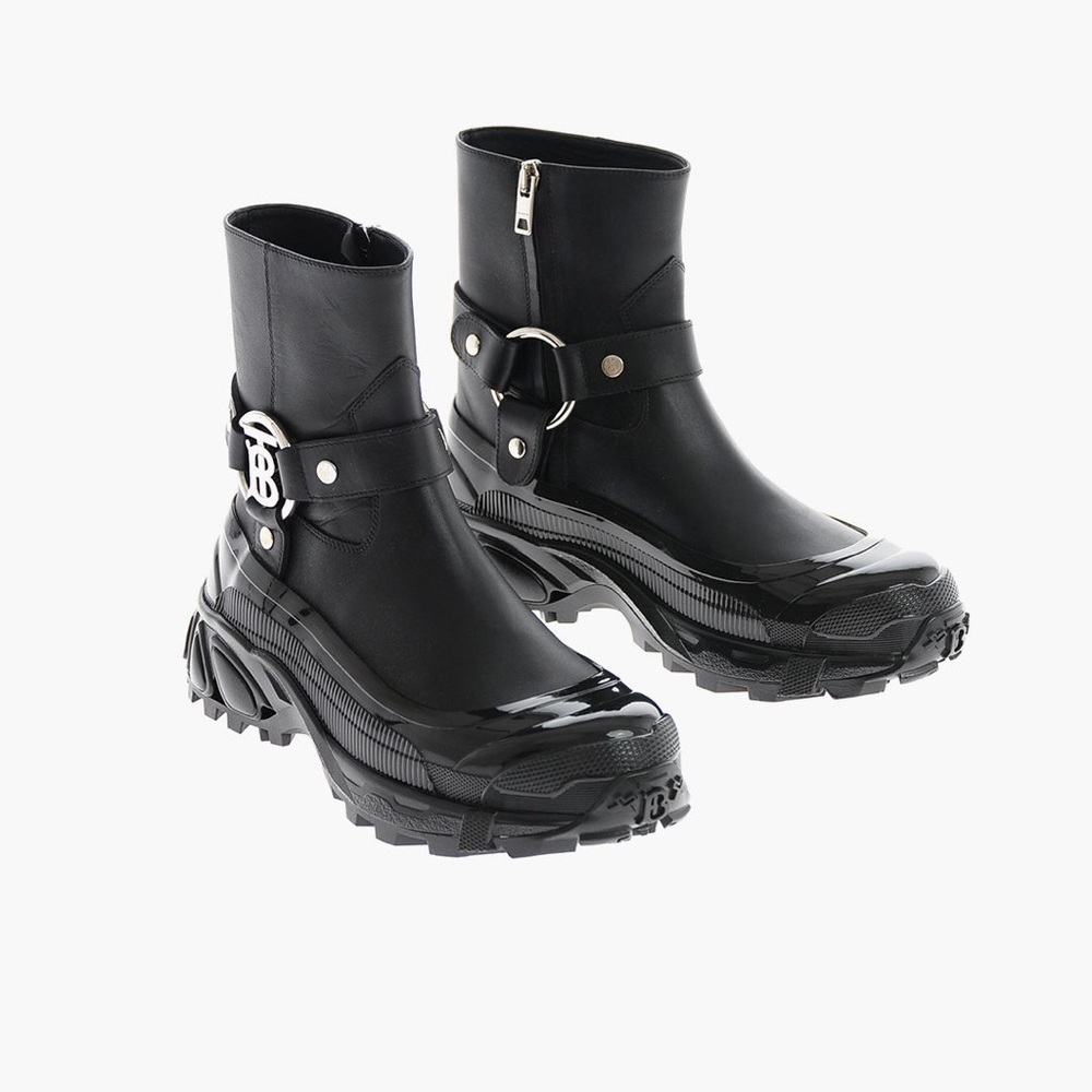 Burberry Boots Black Woman Leather Monogram Motif Buckle Size EUR 37/ US 7 $790